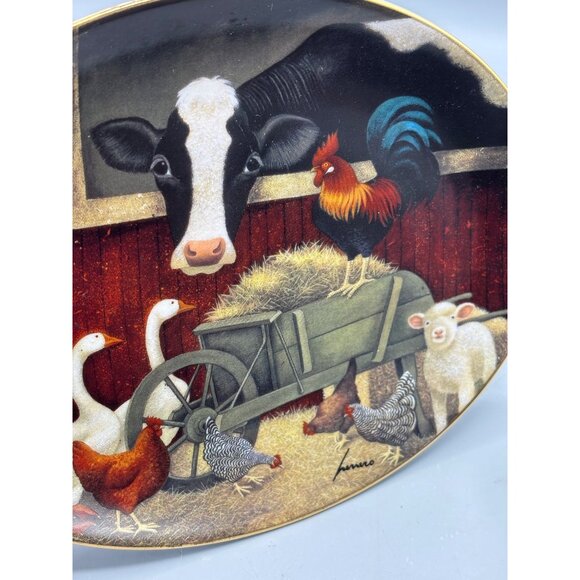 Franklin Mint Barnyard Gathering Plate Franco Fine Porcelain Decor‎ Oval - Picture 2 of 6